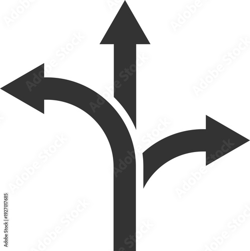 A dark gray graphic shows three arrows diverging from a single point, indicating multiple paths or choices