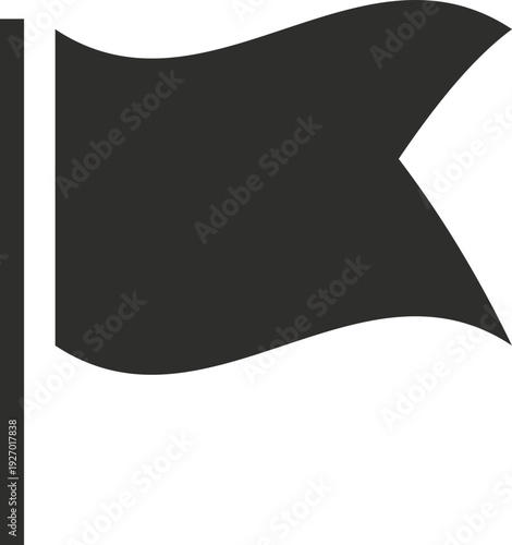 A simple, dark gray flag flutters gently on its pole, creating a sense of movement and presence against an unseen background