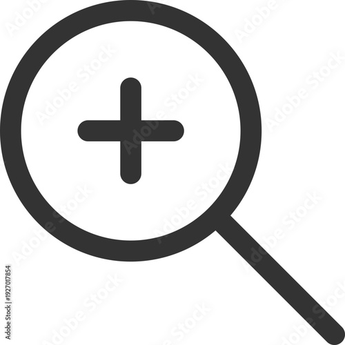 A simple, clean graphic representing a magnifying glass with a plus symbol inside, indicating an increase in magnification or zoom level