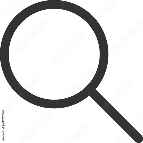 A simple, clean graphic representation of a magnifying glass, often used to symbolize search, discovery, or analysis