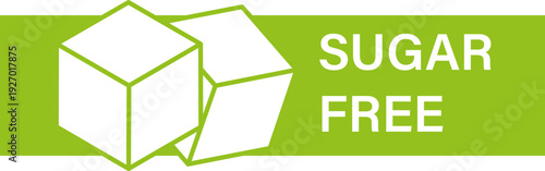 A graphic design featuring two stylized sugar cubes next to the words SUGAR FREE in bold white lettering on a green background