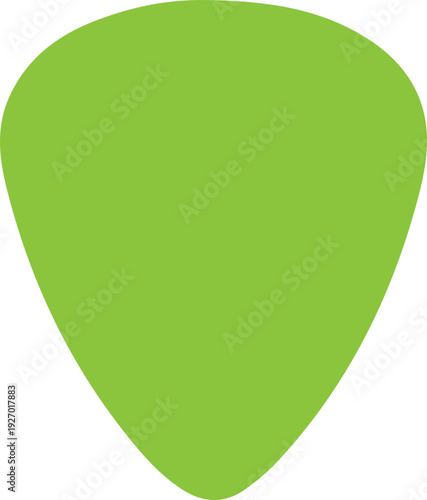 A simple, flat illustration of a lime green guitar pick against a black background, perfect for music-related designs