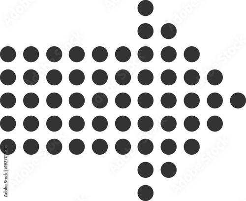 A dark gray arrow composed of small dots points to the right, indicating direction or progress
