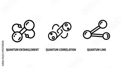 Scientific icons representing quantum entanglement, correlation, and links for advanced physics and computing research concepts
