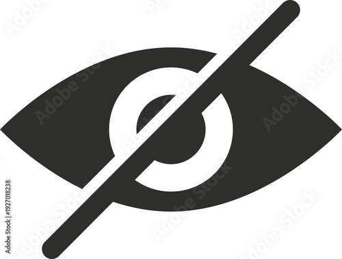 A dark gray icon representing an eye with a diagonal slash through it, symbolizing privacy or hidden information