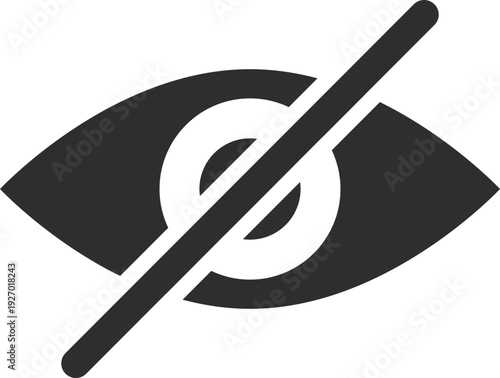 A dark gray icon representing an eye with a diagonal line through it, symbolizing no visibility or privacy