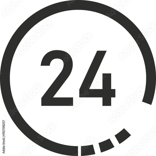 A simple, modern icon representing 24-hour availability or service, often used in business and customer support contexts