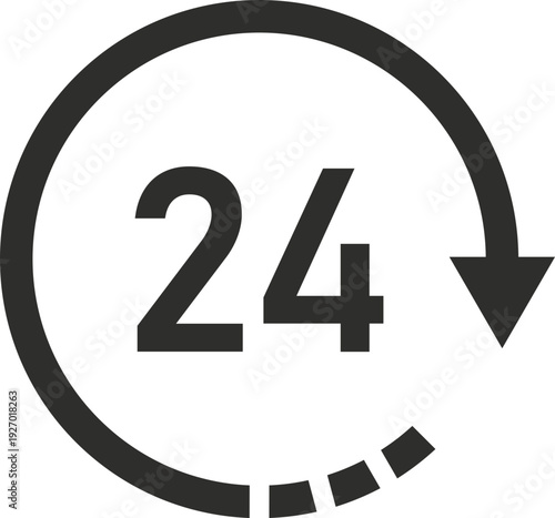 A circular arrow icon with the number 24 inside, symbolizing round-the-clock availability and continuous operation