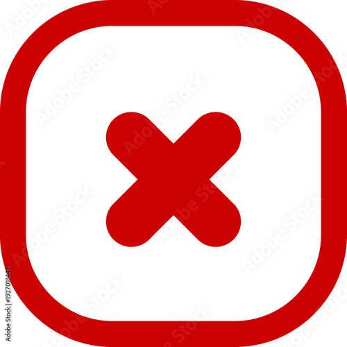 A bold red 'X' symbol is displayed within a rounded square outline, representing a common symbol for cancellation or error