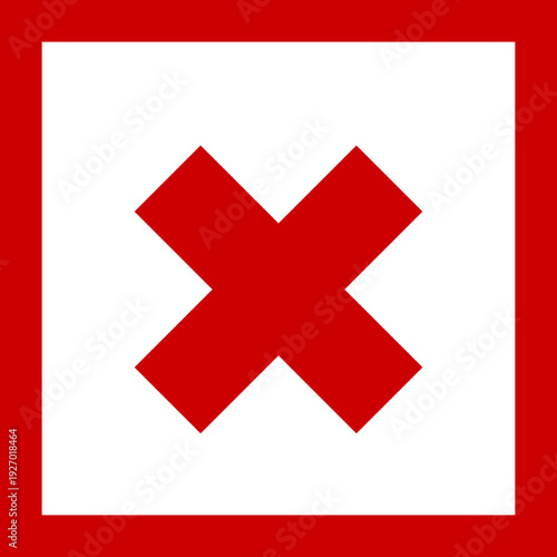 A bold red X symbol is prominently displayed within a black square, enclosed by a thin red border, signifying negation or closure