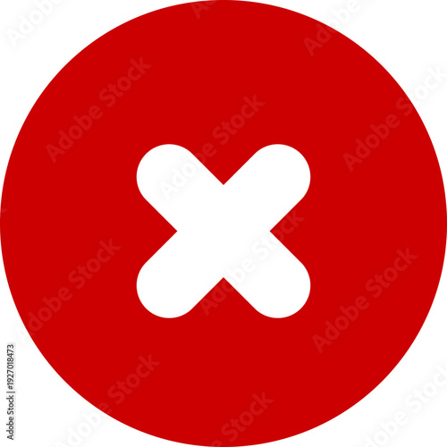 A simple, bold red circle with a white cross symbol inside, representing a negative or incorrect status