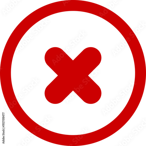 A bold red cross symbol is enclosed within a red circular outline, set against a stark black background, representing negation or error