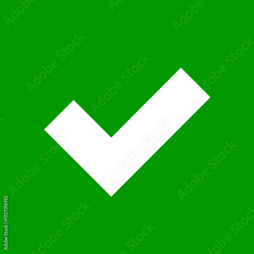A simple white check mark symbol is displayed prominently against a vibrant green background, conveying a sense of approval or completion