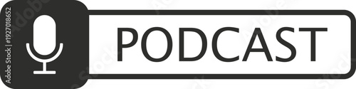 A simple graphic featuring a microphone icon next to the word PODCAST, perfect for audio content and broadcasting