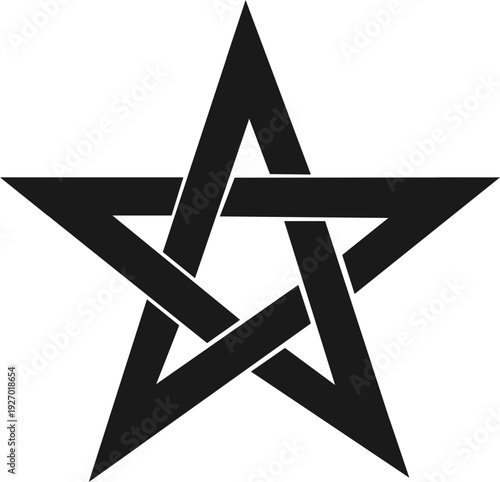 A dark, stylized pentagram symbol is depicted against a black background, representing esoteric and spiritual concepts