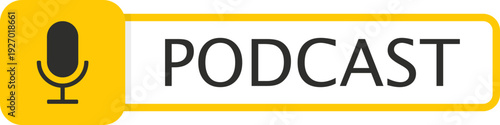 A simple graphic featuring a microphone icon next to the word PODCAST, perfect for audio content creation and broadcasting