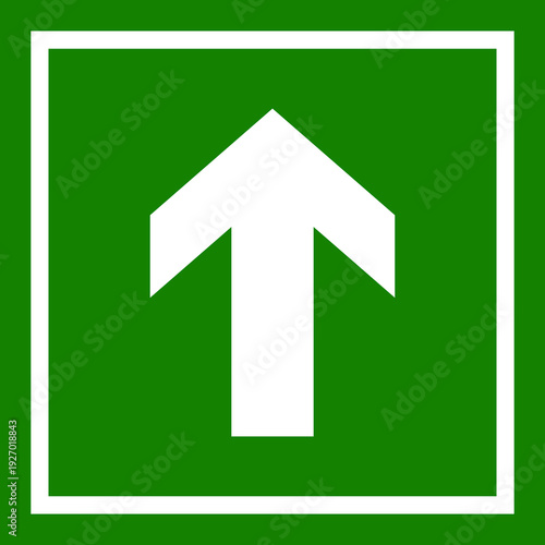 A simple white arrow pointing upwards within a green square, often used for directional or informational purposes