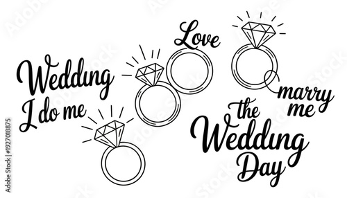 A wedding ring illustration with love and marriage text
