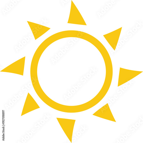 A simple, stylized yellow sun icon with a dark center and eight triangular rays against a black background, representing daylight and warmth