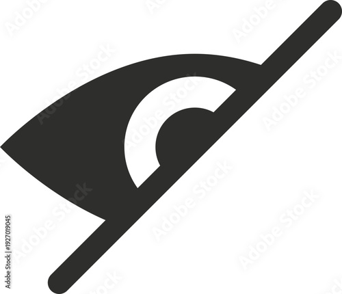 A minimalist, dark gray abstract geometric shape with a curved segment and a diagonal line, set against a stark black background