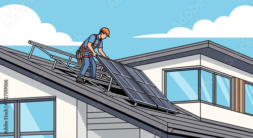 Roofer Installing Solar Panels