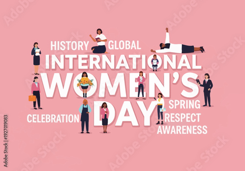 International womens day celebration on pink background