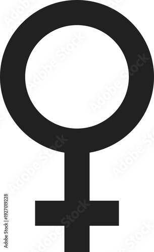 A simple, bold, black icon representing the female gender symbol, often used in discussions of gender and identity