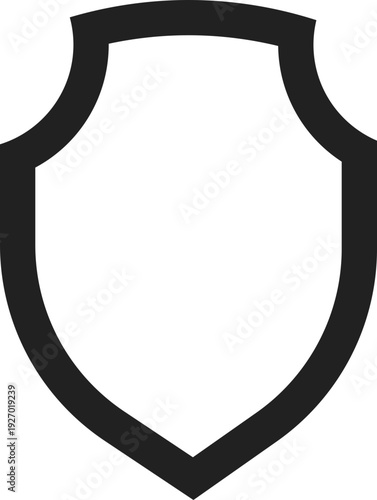 A simple, bold black shield outline symbol representing protection, security, or defense against threats