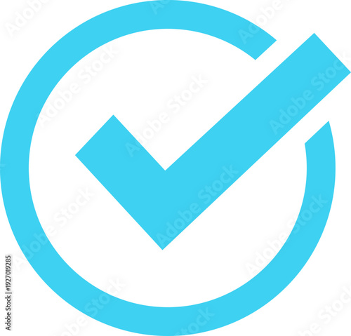 A bright blue check mark symbol inside a circular outline on a black background, representing completion or confirmation