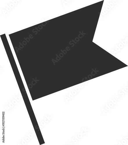 A simple, dark flag is depicted, its fabric rippling slightly as if caught by a gentle breeze