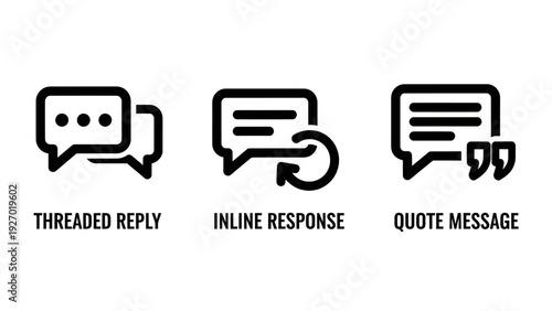 Communication Interface Icons for Threaded Replies, Inline Responses, and Quoted Messages in Modern Messaging Applications