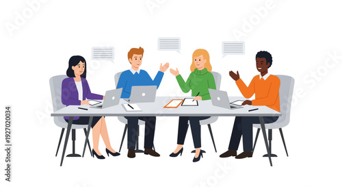 Diverse group of professionals collaborating in a modern office meeting.