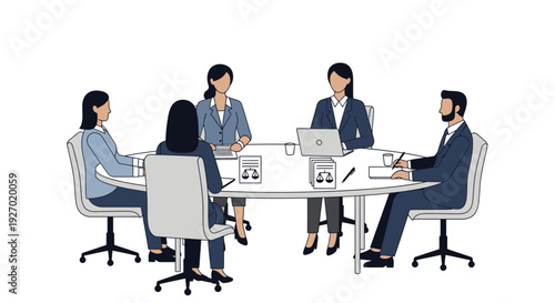 Diverse group of professionals collaborating in a modern office meeting.