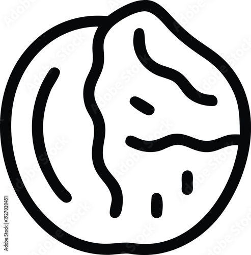 Minimalist Walnut Line Art Illustration for Organic Health and Brain Food Branding, Detailed Walnut Shell Outline Sketch Icon for Natural Snack and Botanical Design Vector Illustration