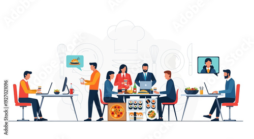 Diverse team collaborating in modern office environment.