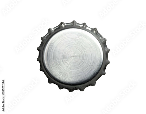 Silver metal bottle cap with ridged edge on black background