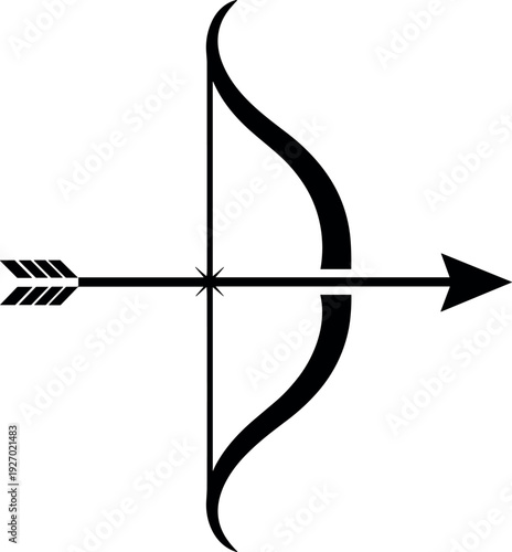 vBow and arrow silhouette icon for archery sports, goal achievement, business target, hunting, Sagittarius zodiac sign, and ancient weapon vector design.