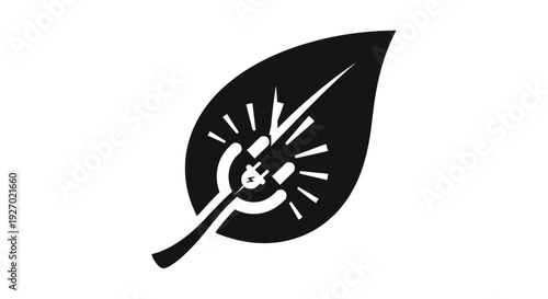 Eco Power Symbol on Leaf - Green Energy Concept Icon