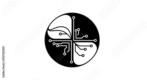 Eco Technology Symbol, Nature and Circuit Board Fusion