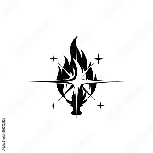 Fiery Compass Star Silhouette with Sparkles