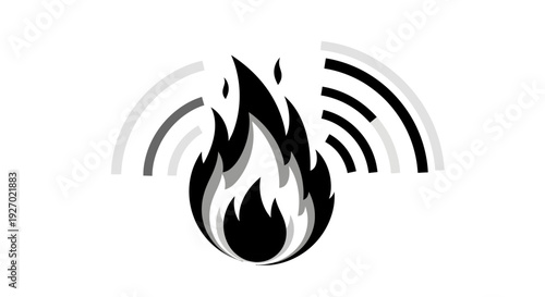 Fire icon with wifi signal waves, representing hot spot or wireless internet