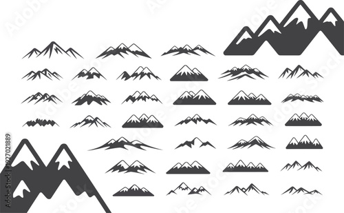 A big bundle of mountain silhouettes in various shapes and sizes