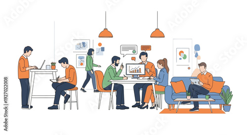 Diverse group of people collaborating in a modern office setting.