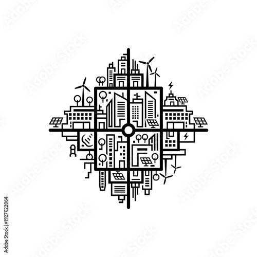 Eco City Abstract Icon: Sustainable Urban Development Concept