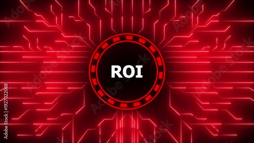ROI Return on investment financial growth concept. Business, Technology, Internet and network concept. Digital Data moving on Circuit Board and CPU . Computer Processing and organizing data.4k