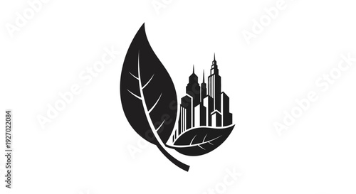Eco City Concept: Leaf with Cityscape Silhouette