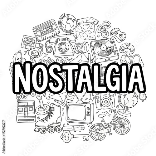 Vintage Technology and Toys Collage Representing Nostalgia from a Bygone Era