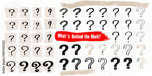 Numerous hand drawn question marks surround a red text banner