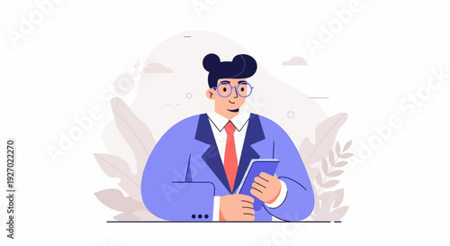 Wallpaper Mural Cartoon man in a suit with glasses, holding a tablet Torontodigital.ca