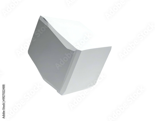 Abstract geometric form a stark white, sharp-edged cube